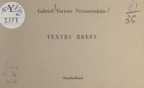 Couverture ebook de Textes brefs, de Gabriel Vartore Neoumivakime