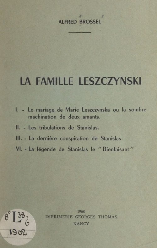 ebook cover of La famille Leszczynski, by Alfred Brossel