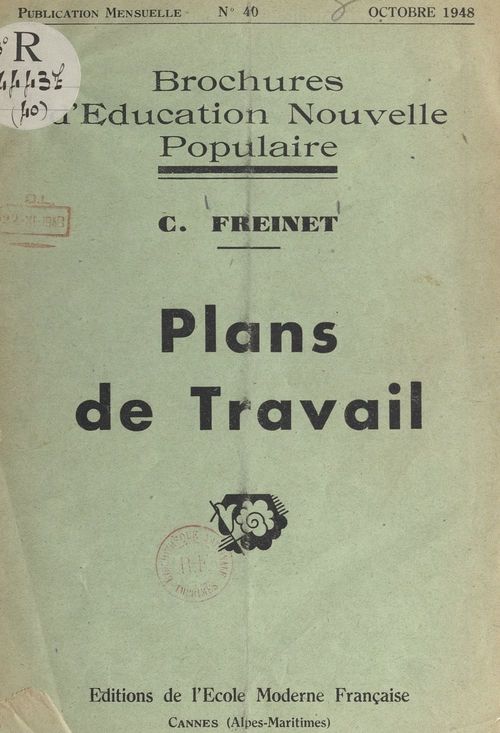 ebook cover of Plans de travail, by Celestin Freinet