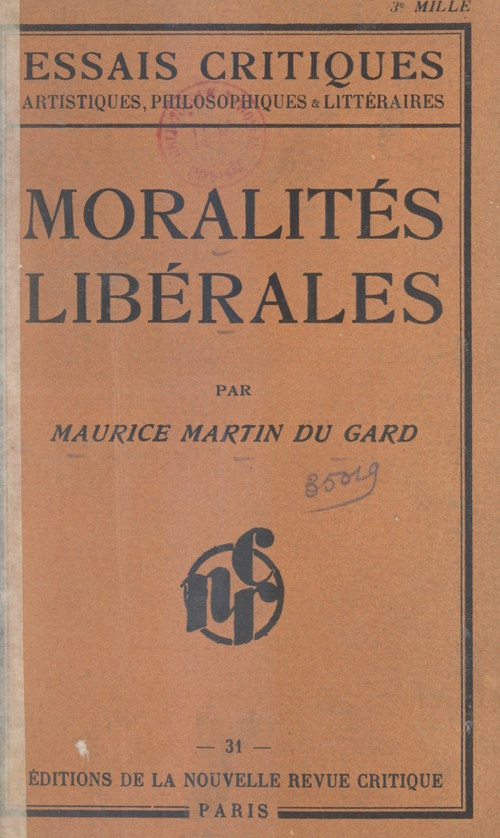 Couverture ebook de Moralités libérales, de Maurice Martin Du Gard