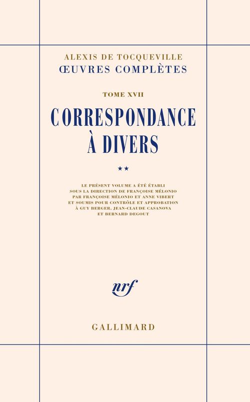 Couverture ebook de Correspondance à divers (Tome 2), de Alexis de Tocqueville