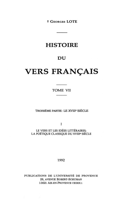 Couverture ebook de Histoire du vers français. Tome VII, de Georges Lote