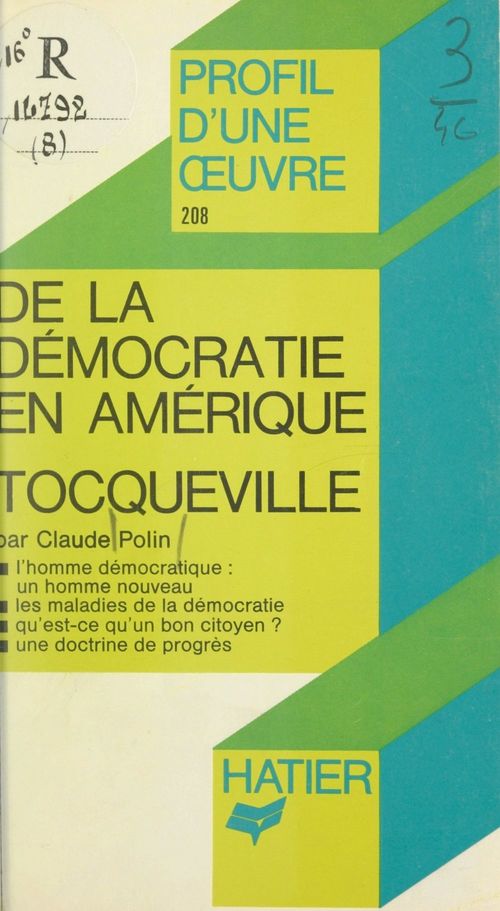 Couverture ebook de De la démocratie en Amérique, Tocqueville, de Claude Polin