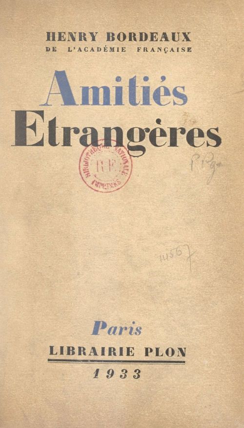 Couverture ebook de Amitiés étrangères, de Henry Bordeaux