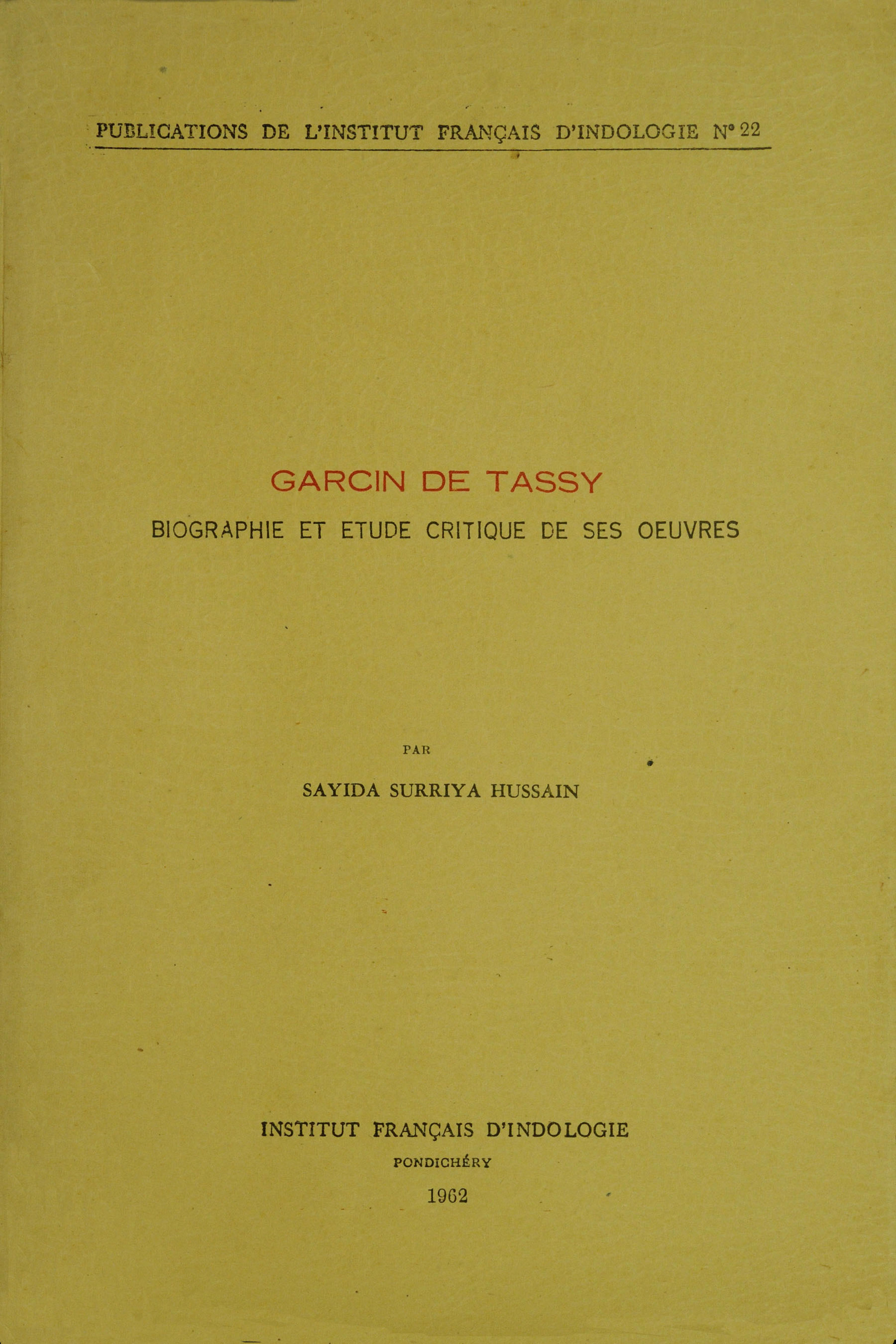 Couverture ebook de Garcin de Tassy, de Sayida Hussain Surriya