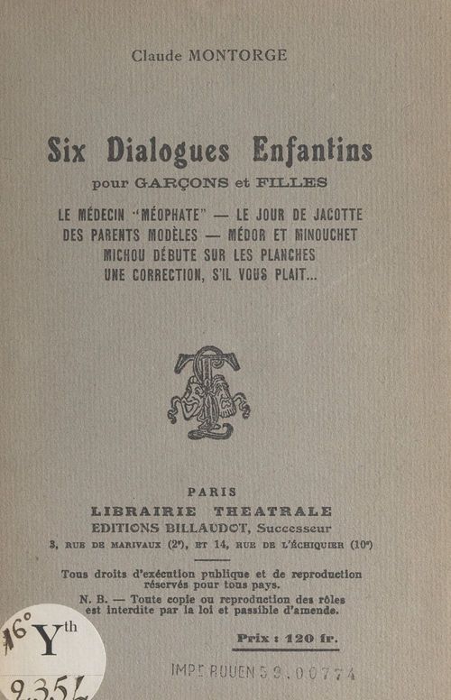 Couverture ebook de Six dialogues enfantins pour garçons et filles, de Claude Montorge