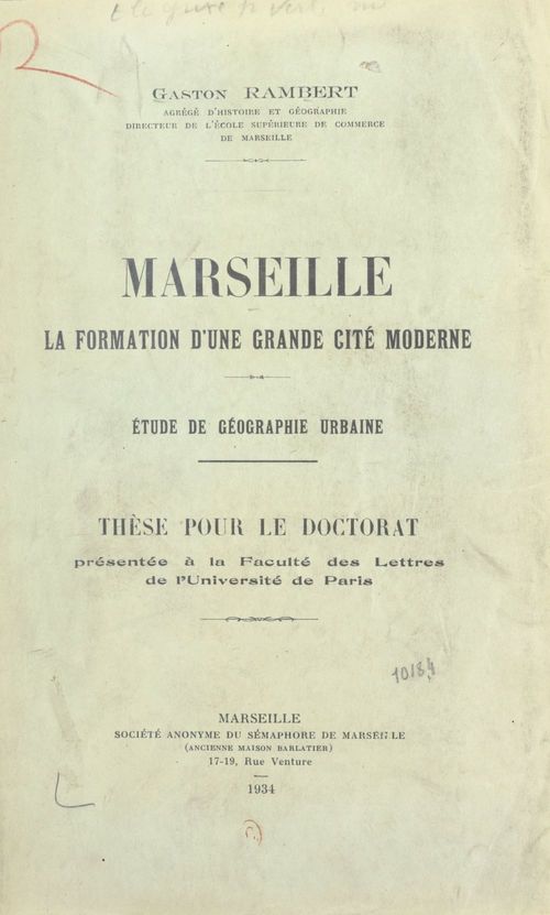 Couverture ebook de Marseille, la formation d'une grande cité moderne, de Gaston Rambert