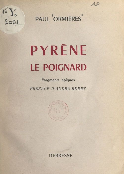 Couverture ebook de Pyrène, le poignard, de Paul Ormieres