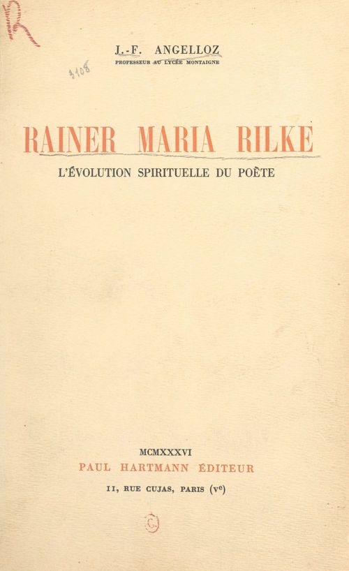 ebook cover of Rainer Maria Rilke, by Joseph Francois Angelloz