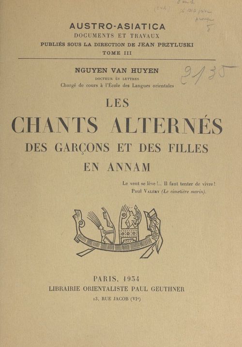 Couverture ebook de Les chants alternés des garçons et des filles en Annam, de Van Huyen Nguyen