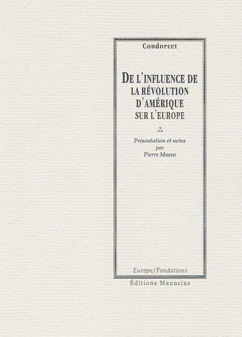 Couverture ebook de De l'influence de la révolution d'Amérique sur l'Europe, de Nicolas de Condorcet