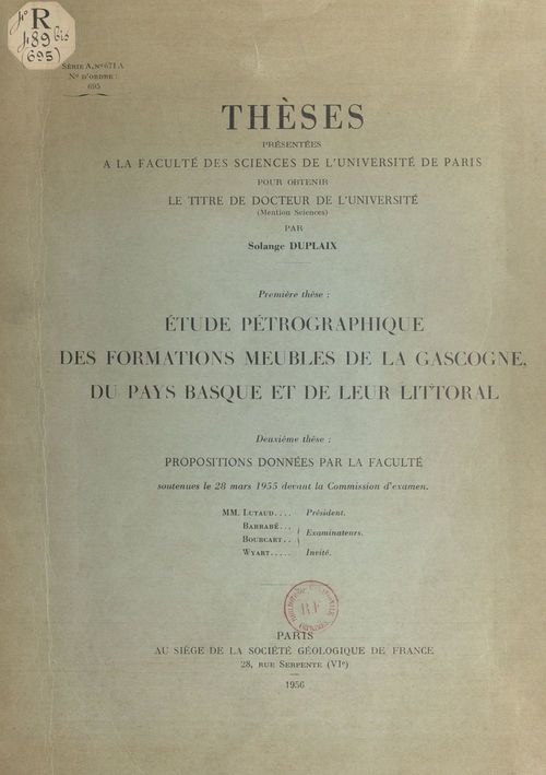 ebook cover of Étude pétrographique des formations meubles de la Gascogne, du Pays basque et de leur littoral, by Solange Duplaix