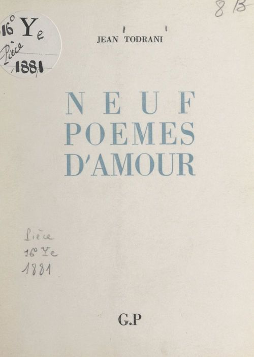Couverture ebook de Neuf poèmes d'amour, de Jean Todrani
