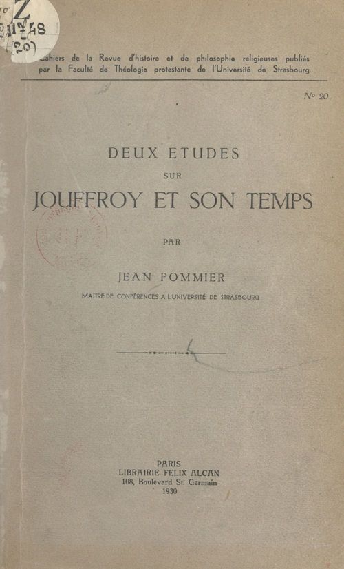Couverture ebook de Deux études sur Jouffroy et son temps, de Jean Pommier