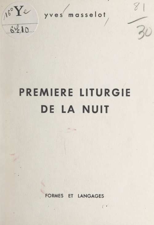 Couverture ebook de Première liturgie de la nuit, de Yves Masselot