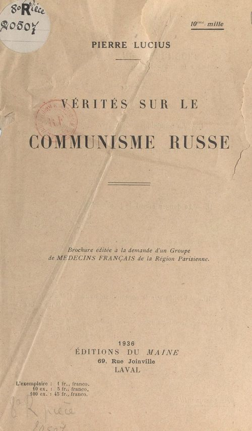 Couverture ebook de Vérités sur le communisme russe, de Pierre Lucius