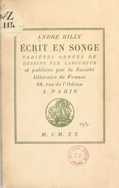ebook cover of Écrit en songe, by Andre Billy