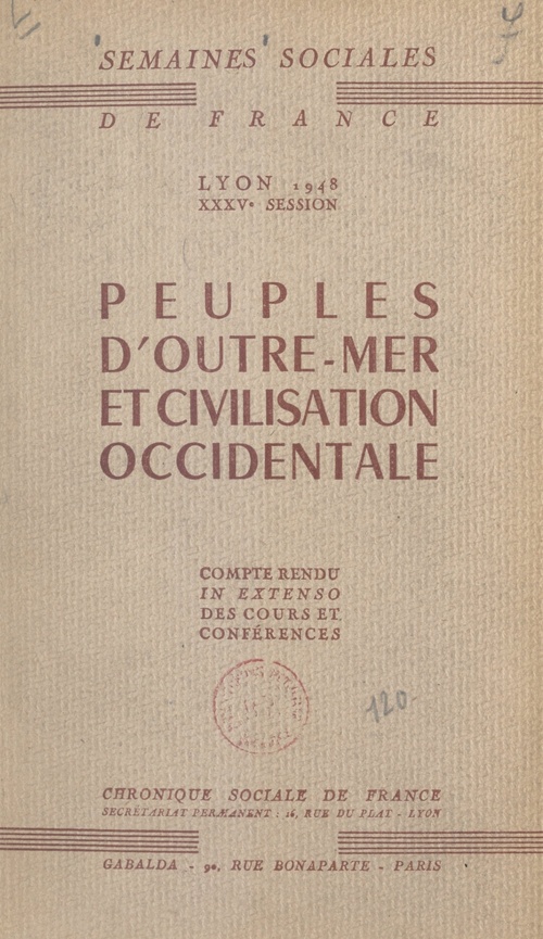 ebook cover of Peuples d'outre-mer et civilisation occidentale, by Semaines sociales de France