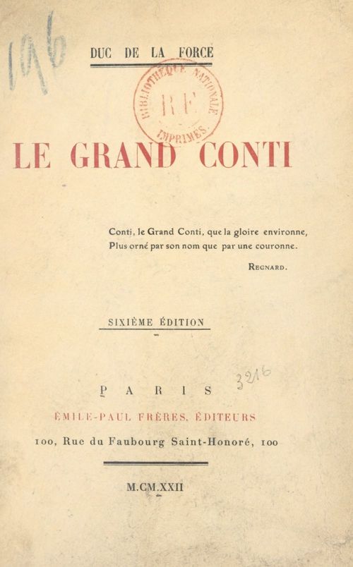 ebook cover of Le grand Conti, by Auguste De La Force