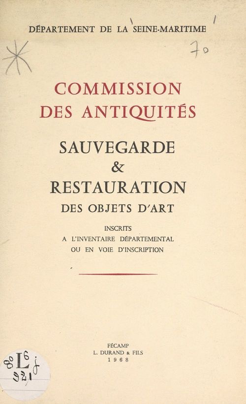 ebook cover of Sauvegarde et restauration des objets d'art inscrits à l'inventaire départemental ou en voie d'inscription, by Commission Departementale Des Antiquites