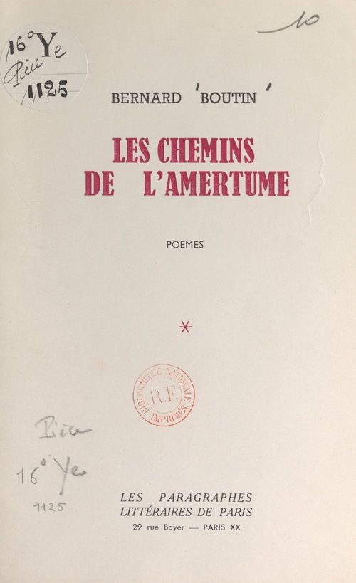 Couverture ebook de Les chemins de l'amertume, de Bernard Boutin