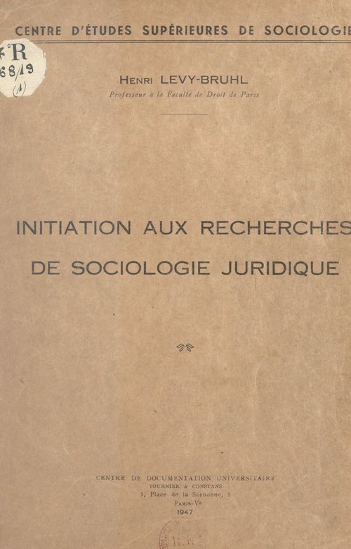 ebook cover of Initiation aux recherches de sociologie juridique, by Henri Levy-Bruhl