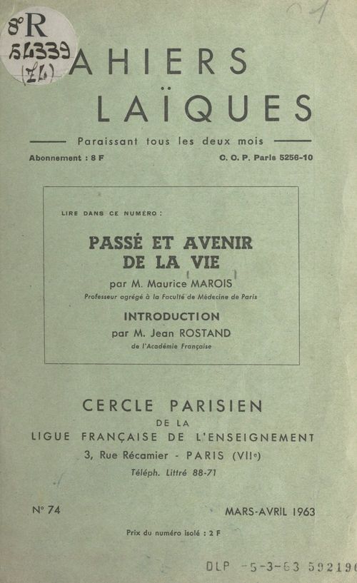 ebook cover of Passé et avenir de la vie, by Maurice Marois