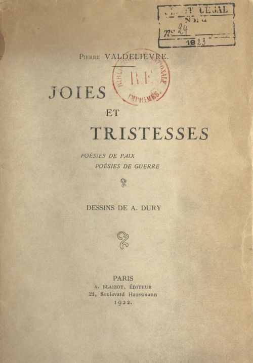 Couverture ebook de Joies et tristesses, de Pierre Valdelievre