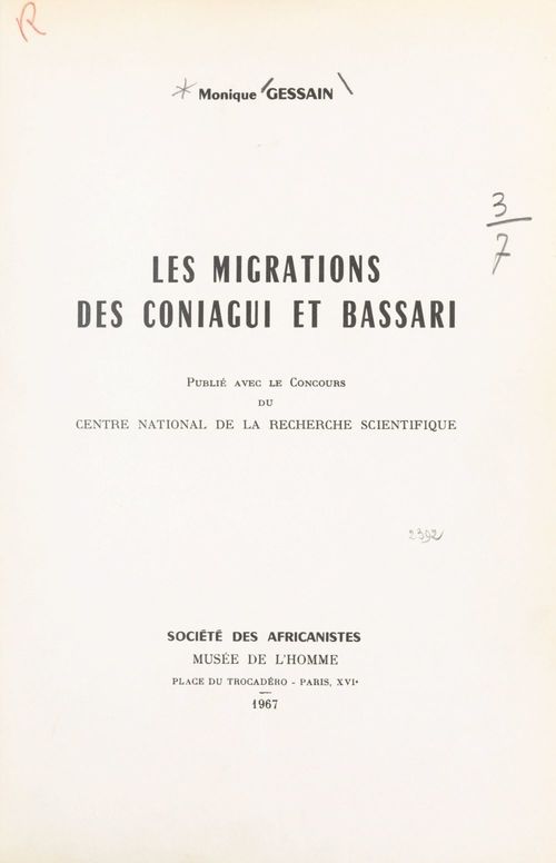 Couverture ebook de Les migrations des Coniagui et Bassari, de Monique Gessain