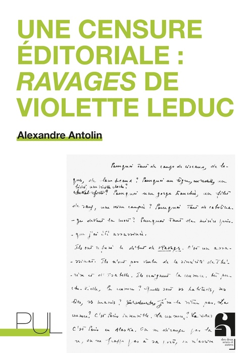 Couverture ebook de Une censure éditoriale : Ravages de Violette Leduc, de Alexandre Antolin