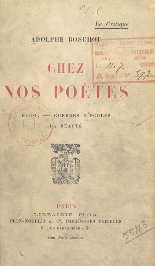 ebook cover of Chez nos poètes, by Adolphe Boschot