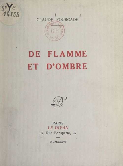 ebook cover of De flamme et d'ombre, by Claude Fourcade