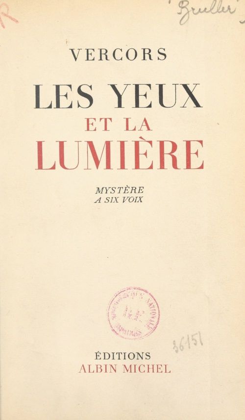 ebook cover of Les yeux et la lumière, by Vercors