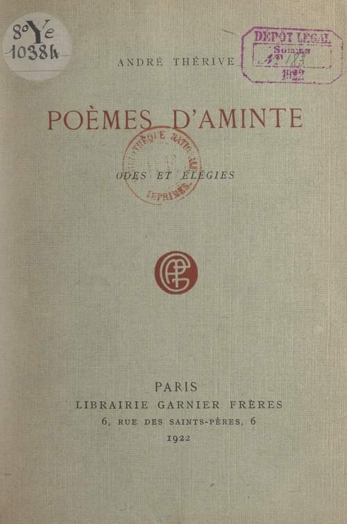 Couverture ebook de Poèmes d'Aminte, de Andre Therive