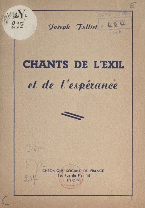 ebook cover of Chants de l'exil et de l'espérance, by Joseph Folliet