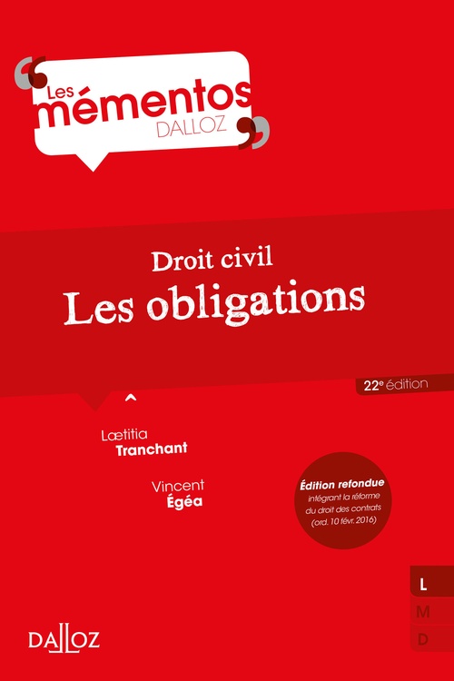 Couverture ebook de Droit civil. Les obligations. 22e éd., de Vincent Egéa, Gérard Légier, Laëtitia Tranchant