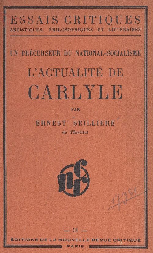 Couverture ebook de Un précurseur du national-socialisme : l'actualité de Carlyle, de Ernest Seilliere
