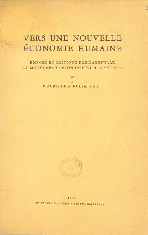 Couverture ebook de Vers une nouvelle économie humaine, de A. Rubim, P. Achille