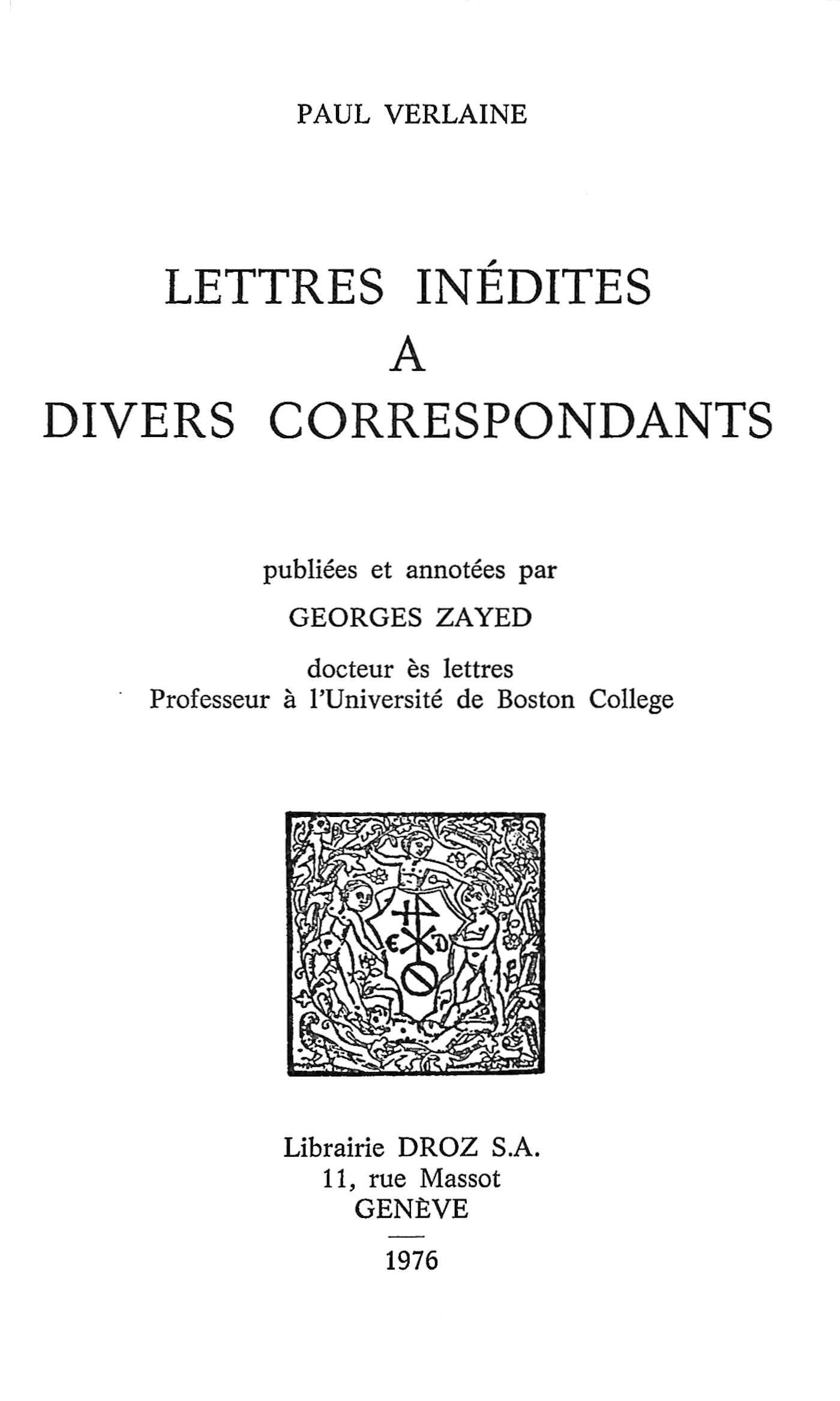 ebook cover of Lettres inédites à divers correspondants, by Verlaine Paul