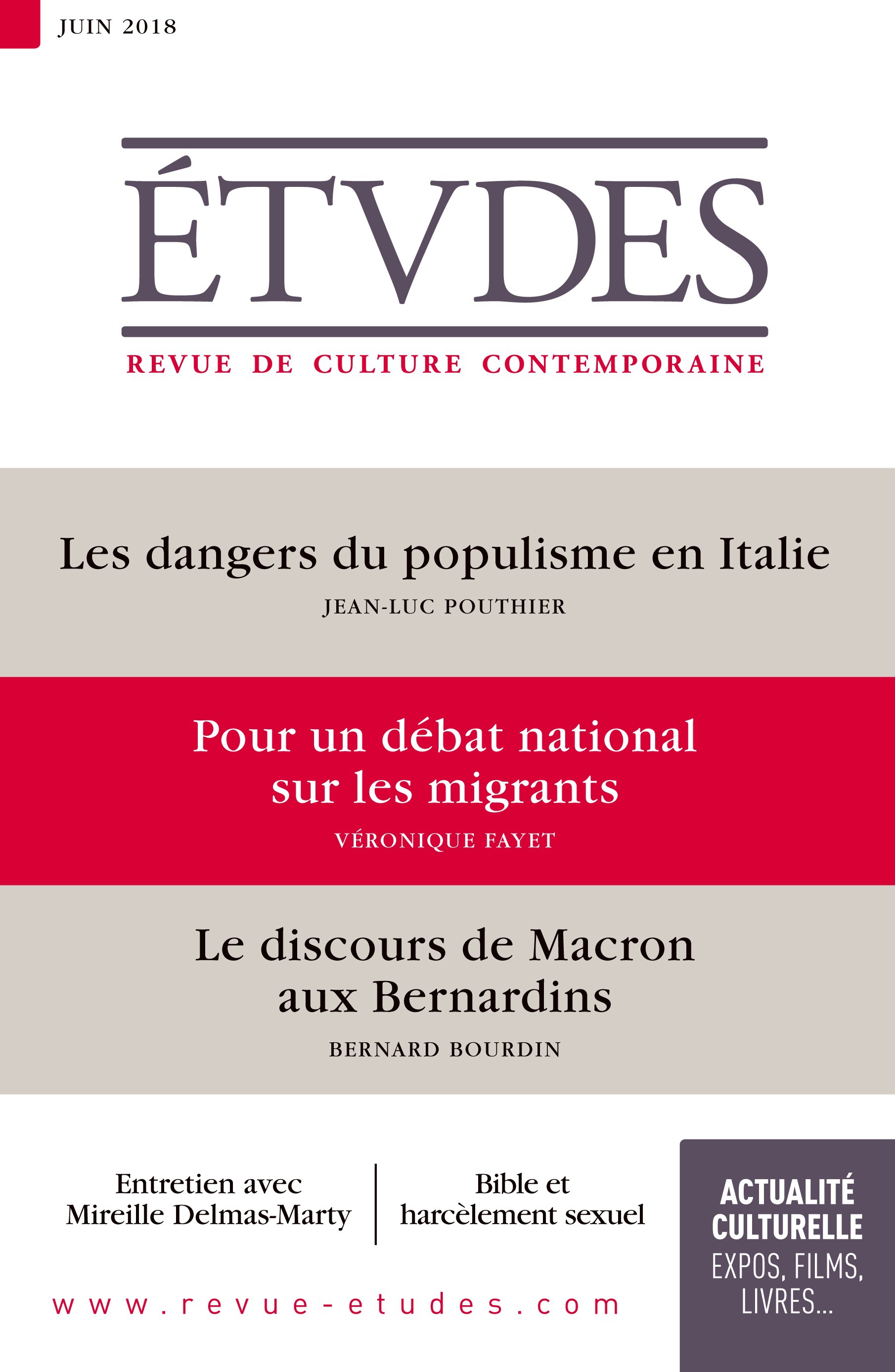 Couverture ebook de Etudes : pour un débat national sur les migrants, de Revue études