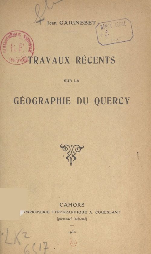 Couverture ebook de Travaux récents sur la géographie du Quercy, de Jean Gaignebet