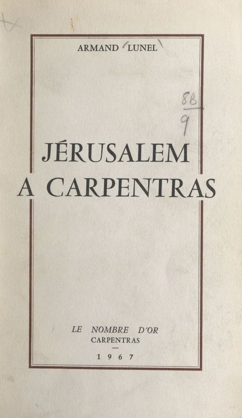 ebook cover of Jérusalem à Carpentras, by Armand Lunel