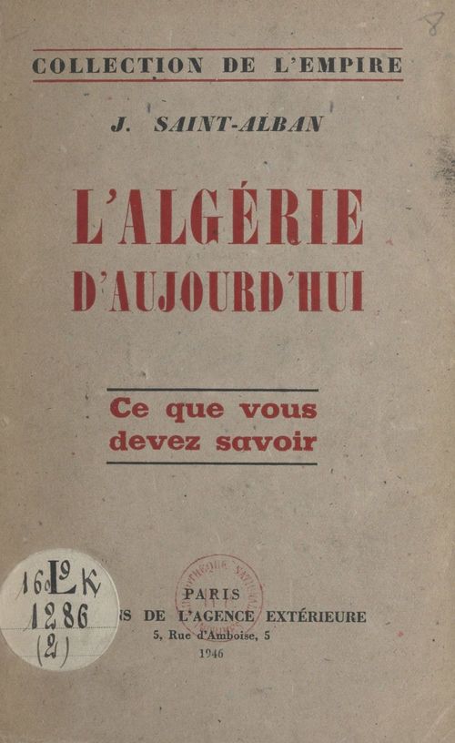 ebook cover of L'Algérie d'aujourd'hui, by J. Saint-Alban