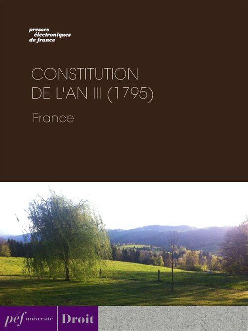 Couverture ebook de Constitution de l'an III (1795), de Oeuvre Collective