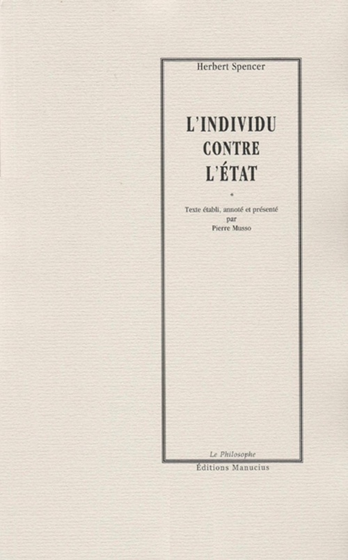Couverture ebook de L'Individu contre l'état, de Herbert Spencer