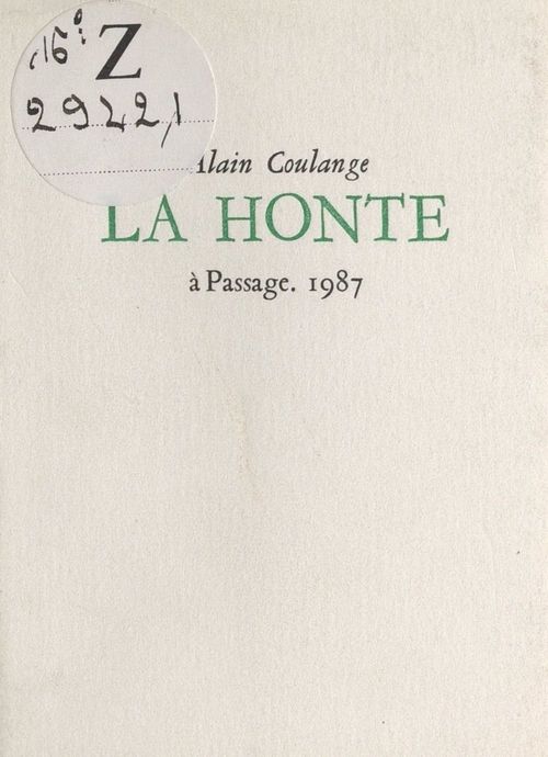 ebook cover of La honte, by Alain Coulange
