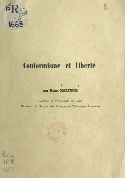 ebook cover of Conformisme et liberté, by Henri Hartung