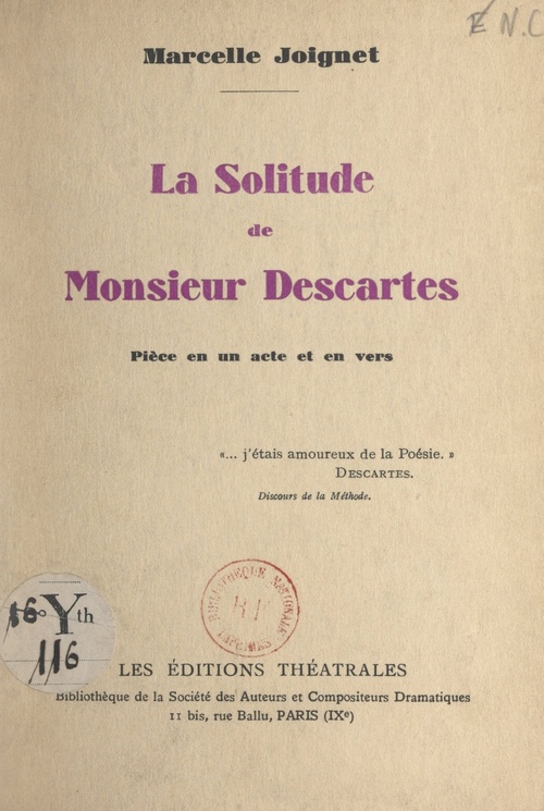 Couverture ebook de La solitude de Monsieur Descartes, de Marcelle Joignet