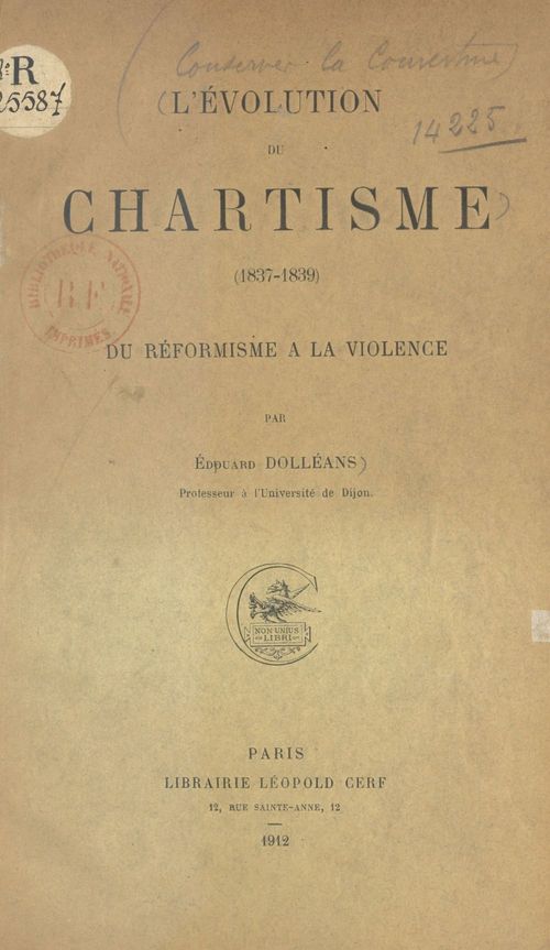 Couverture ebook de L'évolution du chartisme, de Edouard Dolleans