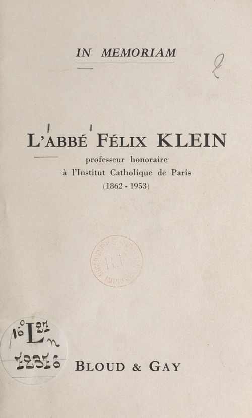 ebook cover of L'abbé Félix Klein, by Maurice Nedoncelle